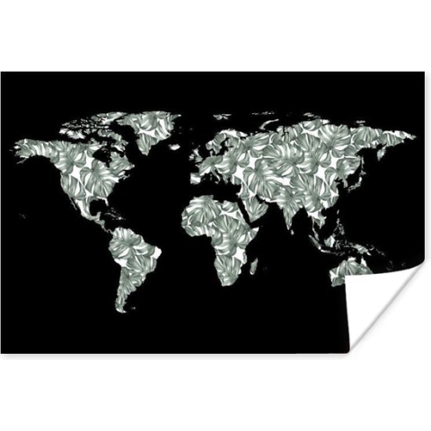 Poster Wereldkaart - Bladeren - Natuur - 180x120 cm XXL