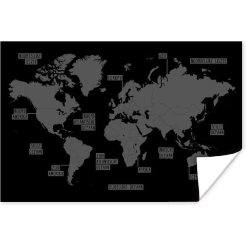 Poster Egale eenvoudige wereldkaart - zwart wit - 180x120 cm XXL