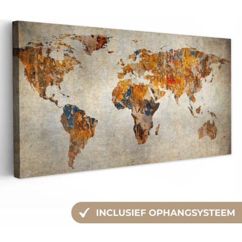 Canvas Wereldkaart - 160x80 - Wanddecoratie Wereldkaart - Vintage - Abstract - Kinderen - Jongens - Meisjes