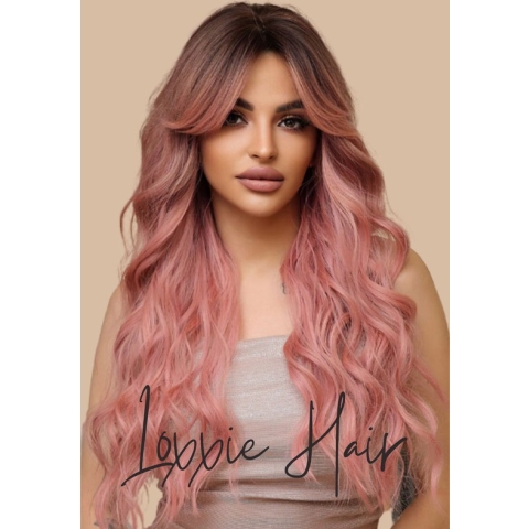 Pruik - Pruiken dames - Luxe pruik-dames- Ombre licht roze - Natuurlijke Pruik- Lang Haar - Pony - Krullen- krullen en stijlen Pruiken - Wasbaar - hoge kwaliteit - realistisch - Uniek