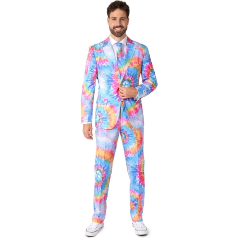 OppoSuits Mr. Tie Dye - Heren Pak - Flower Power Kostuum - Meerkleurig - Maat EU 52