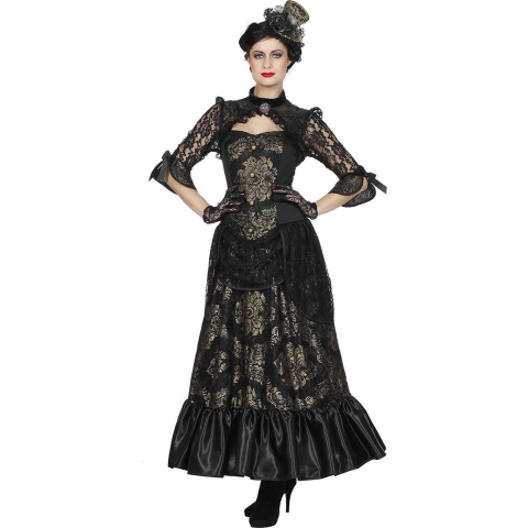 Wilbers & Wilbers - Middeleeuwen & Renaissance Kostuum - Britse Victoriaanse Freule Jane Eyre - Vrouw - Zwart - Maat 40 - Carnavalskleding - Verkleedkleding