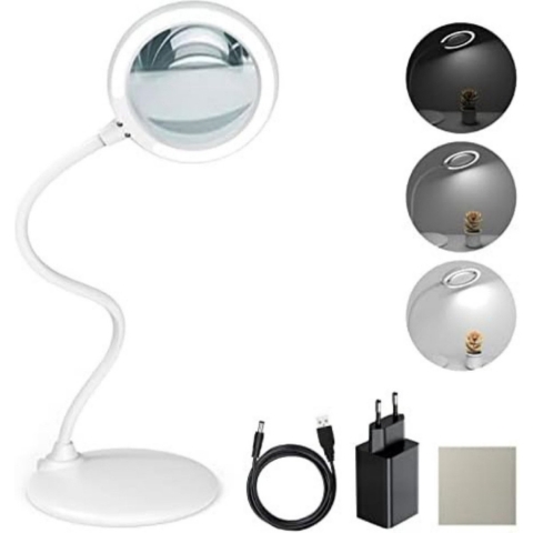 Loeplamp met led verlichting - Loeplamp met rolstatief - Wit