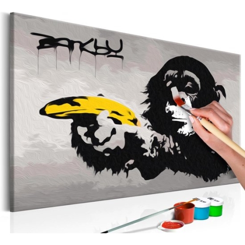 Schilderen op nummer volwassenen canvas - Monkey (Banksy Street Art Graffiti) 60x40 - Artgeist Schilderij