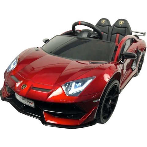 Lamborghini Aventador SVJ 12 Volt Elektrische Kinderauto met Rubberen banden, Leren zitje en Afstandsbediening (Metallic Rood)