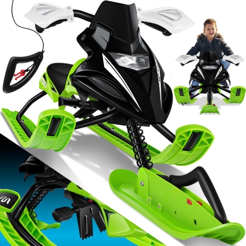 KESSER® Stuurslee | sneeuw slee met 2 Voetremmen | Automatisch Trekkoord | Vering | Slipsturen | Bob Kinderslee Slee | Skibob Stuurslee | - Groen