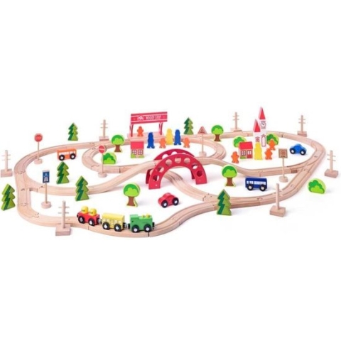 Woody Toys houten treinbaan 90-delig 93062