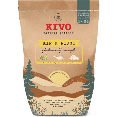 Kivo Petfood Hondenbrokken Kip & Rijst 14 kg Koudgeperst - Glutenvrij