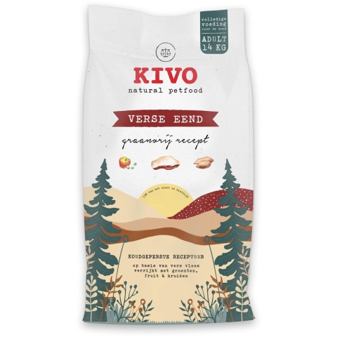 Kivo Petfood Hondenbrokken Verse Eend - 14 kg - Koudgeperst - Graanvrij