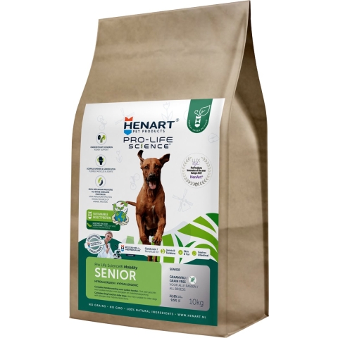 HenArt Insect Senior Hypoallergenic honden droogvoer - Neutraal smaak - 10 kg - Hondenbrokken - Graanvrij