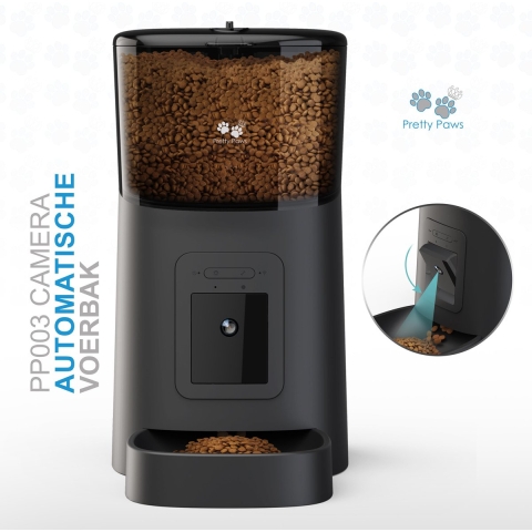 Pretty Paws PP003 - Camera Voerautomaat Zwart - Automatische Voerbak - Slimme Voerautomaat met App - Instelbaar Voedingsschema