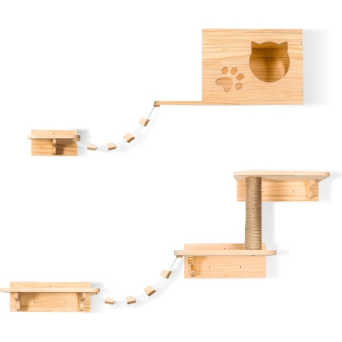 LBB Katten klimmuur - Complete set - Krabpaal - Huisje - Ladders - Plateaus - Katten klim wand - Krabpaal muur - Klimmuur kat - Krabpaal voor grote katten - klimwand