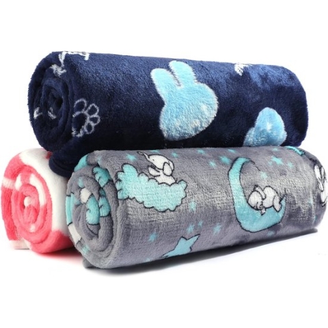 Hondendeken, kattendekens, wasbaar en wollig, 3 stuks, zachte warme fleece dekens voor kleine en middelgrote honden en katten, huisdierdeken, slaapmat voor bankbed, roze beer, 76 x 52 cm