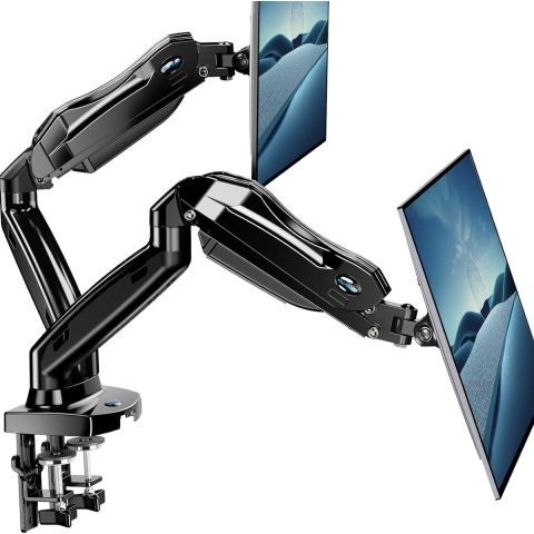 dubbele monitorstandaard, gasveerarm 360 ° draaibaar voor 13 tot 27 inch schermen, 2 montageopties, VESA 75/100