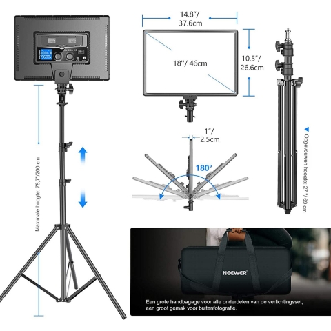 Neewer® - 90W LED Videolamp met 2.4G Draadloze Afstandsbedieningsset - Set van 2 Dimbare 18" Tweekleurige LED Panelen + lichtstatief - 3200K-5600K 45W 4800Lux CRI97 + licht voor Foto's - livestream - YouTube