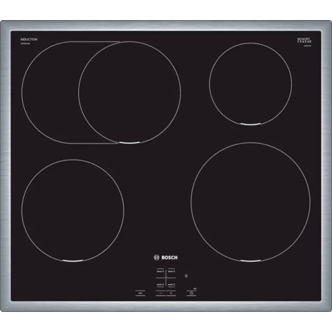 Bosch Serie 4 NIF645CB5E, Zwart, Roestvrijstaal, Ingebouwd, 58 cm, Inductiekookplaat zones, Glaskeramiek, 4 zone(s)