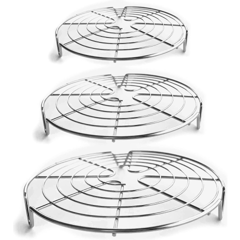 3 stuks roestvrij stalen taartroosters, 17,5, 29 en 25,5 cm (7,5, 9 en 10,5 inch), afkoelrooster, taartrooster, pan draadframe voor ronde cakepannen, airfryer, Instapot, stoom, geschikt voor oven en vaatwasser