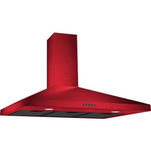Wiggo WE-E943R(RB) - Wandschouw Afzuigkap - 90cm - 600m³/h - 4 standen - Energieklasse D - Rood - Koolstoffilters meegeleverd