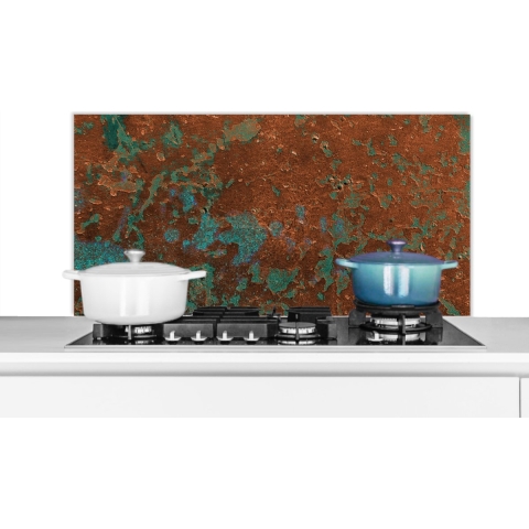 Spatscherm Keuken - Kookplaat Achterwand - Spatwand Fornuis - 100x50 cm - Metaal - Turquoise - Roest - Aluminium - Wanddecoratie - Muurbeschermer - Hittebestendig