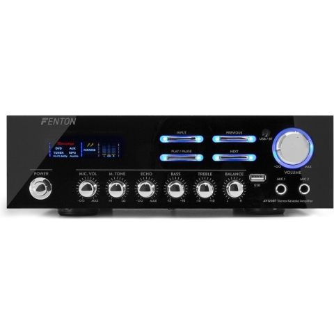 Versterker - Fenton AV120BT stereo 2x 60W versterker met Bluetooth en karaoke mogelijkheid