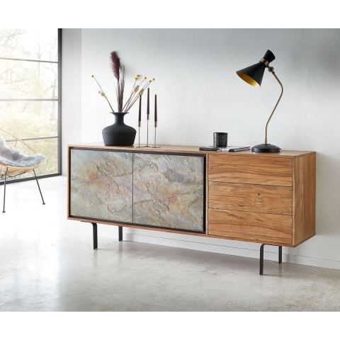 Commode Juwelo 175x40x75 acacia natuur steenfineer poten zwart