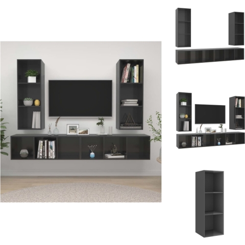 vidaXL TV-meubelset Hoogglans Grijs - Spaanplaat 37x37x107 cm - Montage vereist - 4 stuks - Kast