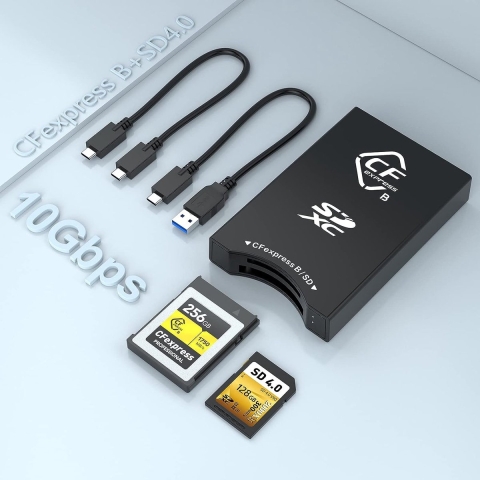 NÖRDIC CRD-018 Kaartlezer 2in1 - USB-C, USB-A - Cfexpress - SD 4.0 Type B - 10Gbps - UHS-II - 2TB