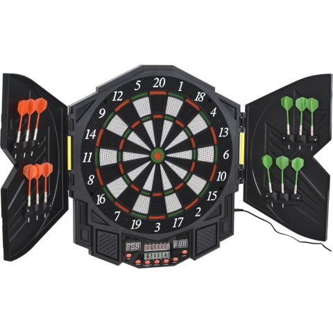 HOMCOM Elektronisch dartbord dartbord met deur incl. 4 LED 216 spellen 12 pijlen B8-0006
