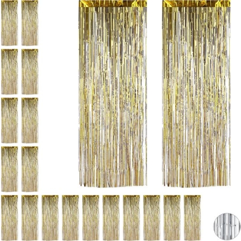 Relaxdays 20x deurgordijn folie goud - folie gordijn - glitter gordijn - feest - 250 cm