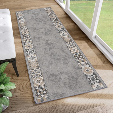 Tapiso Antislip Rubber Loper Vloerkleed Mat Lichtgrijs Gang Woonkamer Rubbermat Tapijt Maat- 100x350