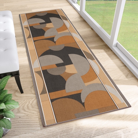 Tapiso Antislip Rubber Loper Vloerkleed Mat Bruin Beige Gang Woonkamer Rubbermat Tapijt Maat- 100x300