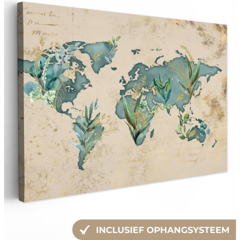 Canvas Wereldkaart - 150x100 - Wanddecoratie Wereldkaart - Papyrus - Vintage