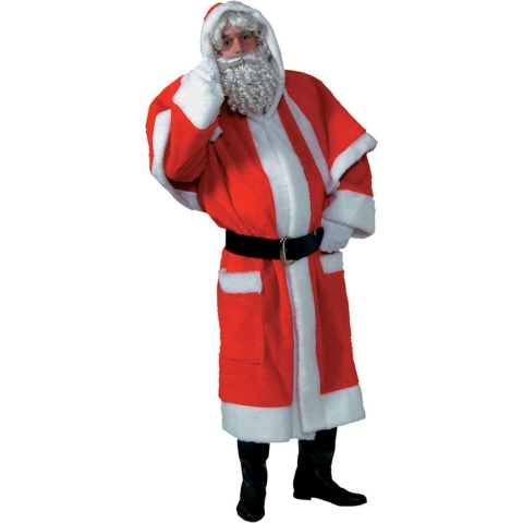 Kerstman pluche mantel met kraag, muts en riem one size