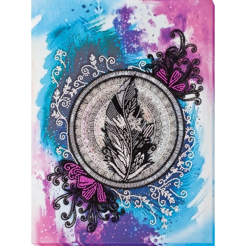 Borduurpakket met kralen/parels - ABRIS ART - Mandala Veren - Mandala Feather