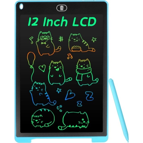 LCD Schrijfbord, 12 inch - Kleurrijk Scherm, Wisbaar Digitaal Tekening Bord - Voor Kinderen en Volwassenen, Draagbaar - Blauw