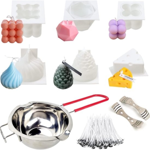 Kaarsen Maken Set - DIY - Kaarsenmakerset,inclusief bijenwas,Lonthouder,Smeltkroes,Roerlepel,een Sticker,Kleurstoffen,Geschikt voor Kaarsen Maken Beginners