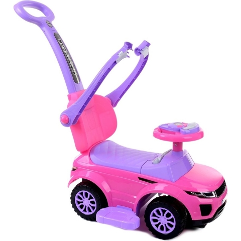 Loopauto - roze - met duwstang - 87x43 cm