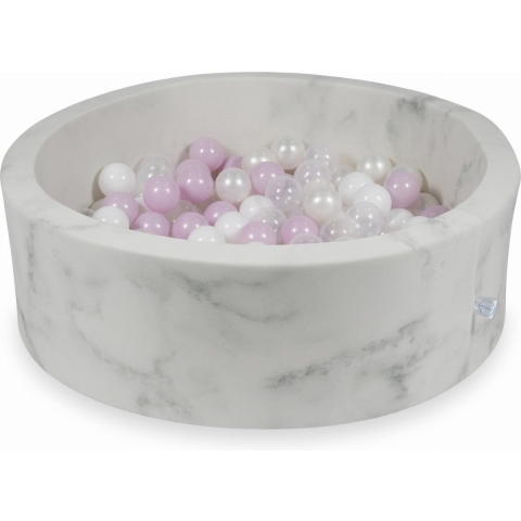 Ballenbak rond - marmer - 90x30 cm - met 200 licht roze, parelmoer, wit en transparante ballen