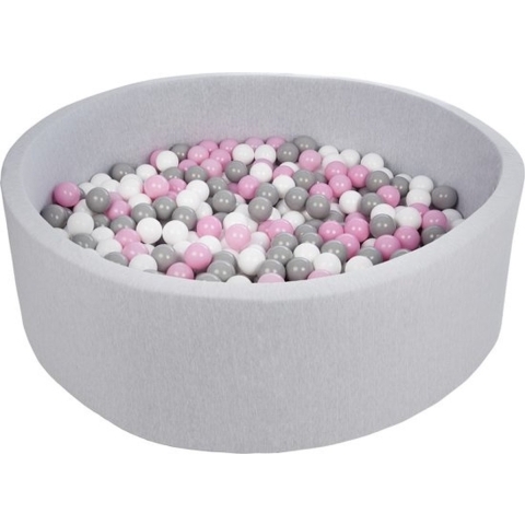 Ballenbad rond - grijs - 125x40 cm - met 600 grijs, wit, en roze ballen