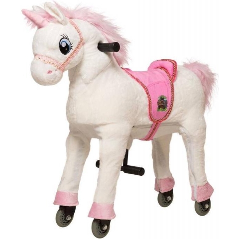 Animal Riding Unicorn Melody Small - Rijdend paardenspeelgoed - Paardenspeelgoed - Zadelhoogte 56 CM- Verstelbaar pedaal 2 standen - Afneembaar zadel - Deken Roze