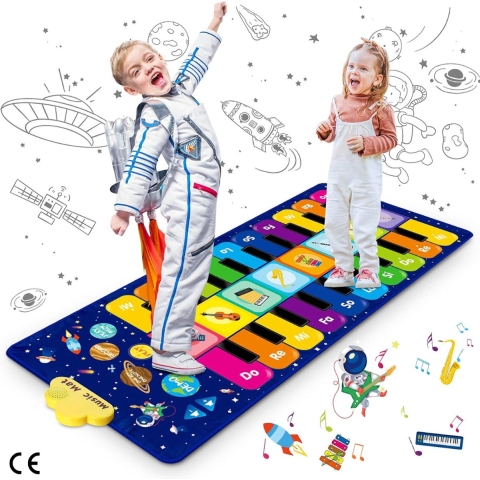 Sterrenhemel Pianomat voor Kinderen - Educatieve Muziek- en Dansmat met Keyboard Piano - Grappig Speeltapijt met 8 Instrumenten, 10 Liedjes en 20 Toetsen (120 x 48 cm)