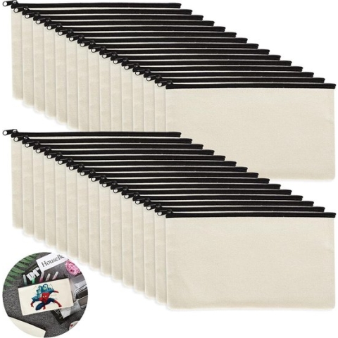 30 stuks doe-het-zelf lege stoffen tas om te schilderen, 12 × 21 cm etui om te schilderen, kleine stoffen tas met ritssluiting, cosmetische tas om te schilderen, stoffen etui