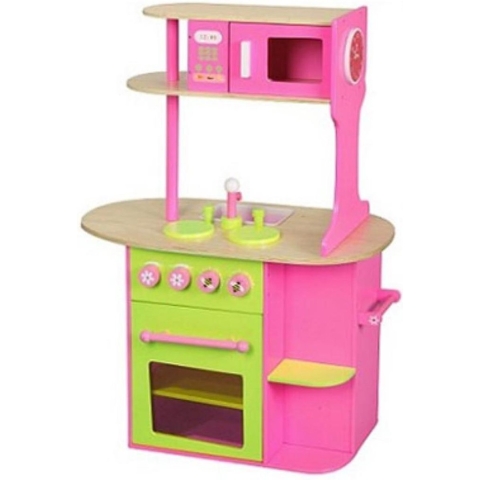 Playwood Keuken Groot  Fuchia Roze met Lime Groen werkblad hoogte 45 cm