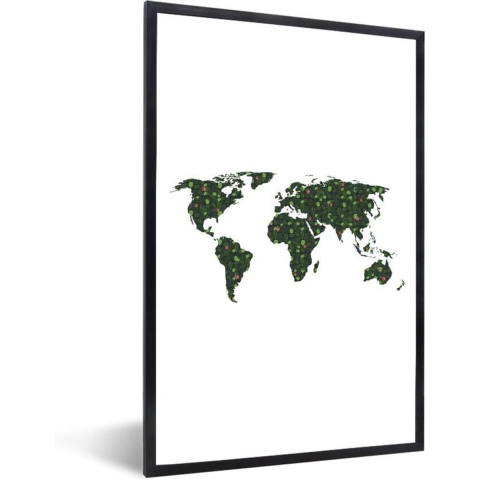 Fotolijst incl. Poster - Wereldkaart - Planten - Tropisch - 80x120 cm - Posterlijst