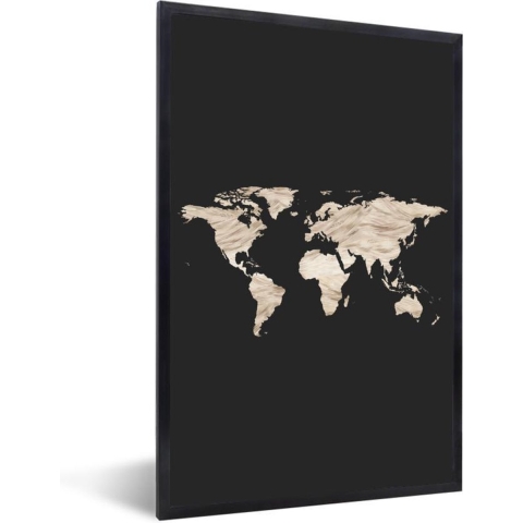 Fotolijst incl. Poster - Wereldkaart - Aquarelverf - Patroon - 80x120 cm - Posterlijst