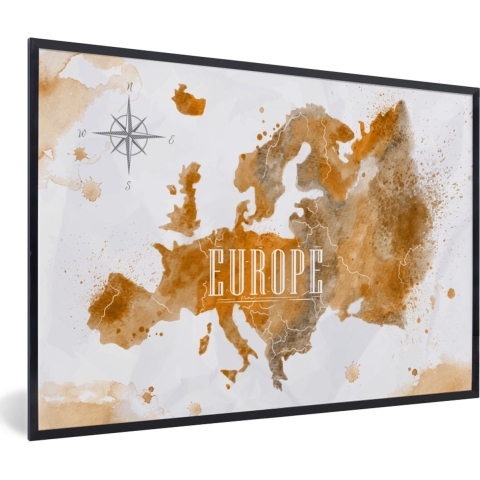 Fotolijst incl. Poster - Wereldkaart - Europa - Kleur - 120x80 cm - Posterlijst