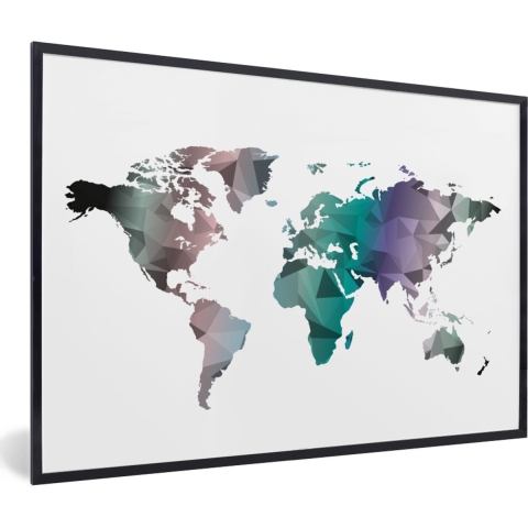 Fotolijst incl. Poster - Wereldkaart - Abstract - Kleuren - Kids - Jongens - Meiden - 120x80 cm - Posterlijst
