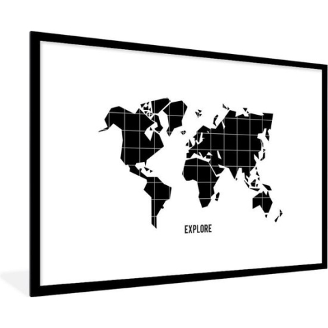 Fotolijst incl. Poster - Wereldkaart - Trendy - Zwart - 90x60 cm - Posterlijst