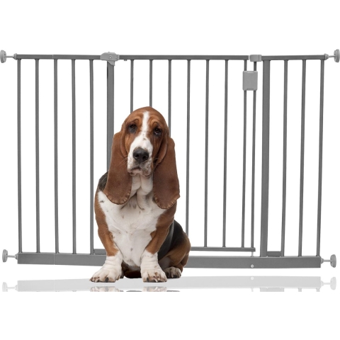 Bettacare Extra Brede Hondenhek voor in de Gang, 109 cm - 115 cm, Grijs, Traphekje Zonder Boren Hek voor Huisdieren, Veiligheidsbarrière voor Puppy's in Gangen en Brede Ruimtes, Gemakkelijke Installatie