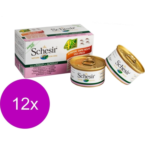 Schesir Hond Blik Multipack Gelei 4x85 g - Hondenvoer - 12 x Kip&Lam